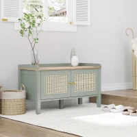 HOMCOM Banc à chaussures meuble de rangement avec étagère sur pieds 2 placards avec façades cannage poignée en alliage d'aluminium vert(m-7)