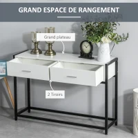HOMCOM Table Console de salon Table d'appoint dim. 120L x 34l x 81H cm 2 tiroirs métal Noir en Bois Blanc(m-4)