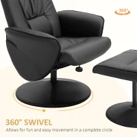 HOMCOM Swivel Recliner Chair with Footstool, PU Leather Armchair and Ottoman with High Back and Round Base for Living Room, Black(m-5)