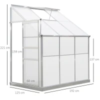 Outsunny 6 X 4ft Walk-In Lean to Greenhouse Garden Heavy Duty Aluminium Polycarbonate with Roof Vent for Plants Herbs Vegetables, Silver(m-3)