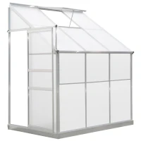 Outsunny 6 X 4ft Walk-In Lean to Greenhouse Garden Heavy Duty Aluminium Polycarbonate with Roof Vent for Plants Herbs Vegetables, Silver(m-1)