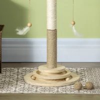 PawHut Cat Tree, with Scratching Post, Turntable Toy Ball - Natural Finish(m-9)