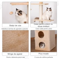 PawHut Stalp de zgariat de Pod pe mai multe Niveluri 210-240cm cu franghie din Iuta Bej(m-7)