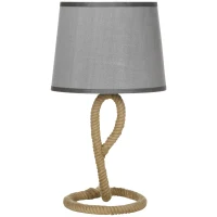 HOMCOM Nautical Table Lamp with Rope Base for E27 LED Halogen Bulb, Desk Fabric Light, for Bedroom, Living room, Study Room, Light Grey(m-1)