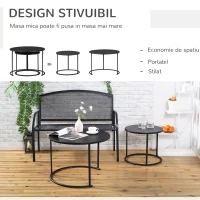 Outsunny Set 2 Masute pentru Living si Gradina Suprapuse din Fier, Negru(m-4)