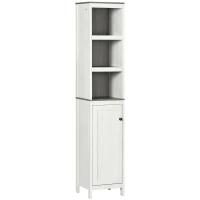 kleankin Tall Bathroom Storage Cabinet, Freestanding Tower Cabinet with 3 Open Shelves and Adjustable Shelf, Antique White(m-1)