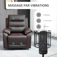 HOMCOM Fauteuil releveur électrique fonction massage inclinaison réglable 8 modes repose-pied ajustable PU 2 télécommandes(m-6)