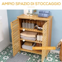 kleankin Mobile Bagno Moderno a 2 Ante con 2 Ripiani Ventilati in Bambù, 68x32x86 cm, color Legno(m-4)