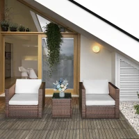 Outsunny Set Mobilier pentru Extern in PE Rattan Canapea si Masuta cu Blat in Sticla Maro(m-2)