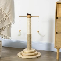 PawHut Cat Tree, with Scratching Post, Turntable Toy Ball - Natural Finish(m-10)