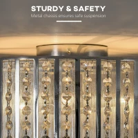 HOMCOM Modern K9 Crystal Chandelier Ceiling Light with Double Layer Lampshade, Round Pendant Light for Living Room, Bedroom, 4 G9 Bulbs Required, Φ35 cm(m-6)