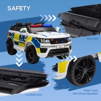 HOMCOM 12V Kids Electric Ride On Police Car 2 Motors with Parental Remote Control Siren Flashing Lights USB Portable for 3-6 Years White(m-6)