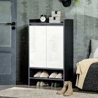 HOMCOM High Gloss Shoe Cabinet with White Doors and Open Shelves, Hallway Shoe Cupboard Storage Organizer for 15 Pairs of Shoes, Grey(m-10)