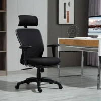 Vinsetto Bürostuhl Schreibtischstuhl Computerstuhl PC Stuhl Home-Office-Stuhl mit Wippenfunktion Kopflehne Fußstütze höhenverstellbar ergonomisch 360°-Drehräder PU Mesh Schwarz 68x72x110-118 cm(m-10)