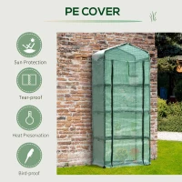 Outsunny 4 Tier Mini Greenhouse, Portable Green House with Steel Frame, PE Cover, Roll-up Door, 70 x 50 x 160 cm, Dark Green(m-6)
