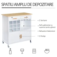 HOMCOM Mobiler de Bucătărie cu Roți, Suport de Pahare și Sticle din Bambus, 76x40x88cm(m-4)
