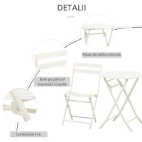 Outsunny Masuta cu Scaune de Gradina Pliabile din Otel Alba Set 3 Piese(m-5)