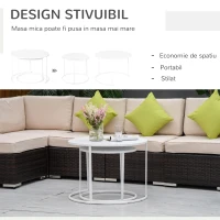 Outsunny Set 2 Masute de Salon s Gradina Se Stivuiesc din Fier, Alb(m-5)