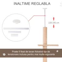 PawHut Stalp de zgariat de Pod pe mai multe Niveluri 210-240cm cu franghie din Iuta Bej(m-6)