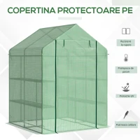 Outsunny Sera de gradina cu rafturi, protectie din PE si usa care se ruleaza, 143L x 138l x 190H cm, verde(m-4)