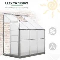 Outsunny 6 X 4ft Walk-In Lean to Greenhouse Garden Heavy Duty Aluminium Polycarbonate with Roof Vent for Plants Herbs Vegetables, Silver(m-5)