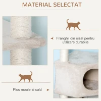 PawHut Ansamblu pentru Pisici 3 Niveluri, Crem, 49x48x130cm(m-6)