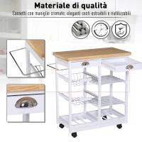 HOMCOM Carucior pentru Bucatarie cu Sertare si Suport Sticle Lemn si Alb(m-6)