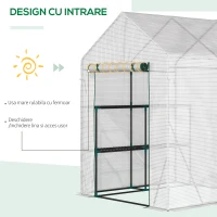 Outsunny sera de gradina, cu usa tip rulou, 143x143x195cm, alb(m-5)