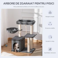PawHut Stalp de Zgariat pentru Pisici cu Patut, Hamac, Casuta si Stalpi de Sisal, 60x40x83cm, Gri(m-4)