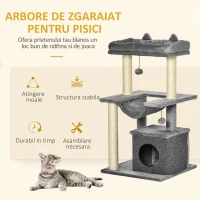 PawHut Ansamblu pentru Pisici, Centru de Activitati pentru Pisici, 48x48x100 cm, Gri(m-4)