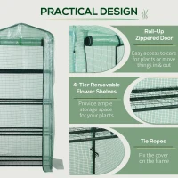 Outsunny 4 Tier Mini Greenhouse, Portable Green House with Steel Frame, PE Cover, Roll-up Door, 70 x 50 x 160 cm, Dark Green(m-4)