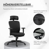 Vinsetto Bürostuhl Schreibtischstuhl Computerstuhl PC Stuhl Home-Office-Stuhl mit Wippenfunktion Kopflehne Fußstütze höhenverstellbar ergonomisch 360°-Drehräder PU Mesh Schwarz 68x72x110-118 cm(m-4)