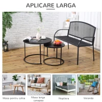 Outsunny Set 2 Masute pentru Living si Gradina Suprapuse din Fier, Negru(m-6)
