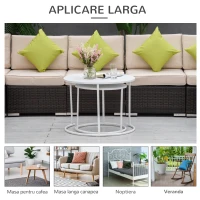 Outsunny Set 2 Masute de Salon s Gradina Se Stivuiesc din Fier, Alb(m-4)