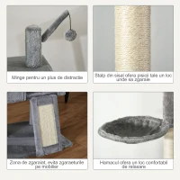 PawHut Ansamblu de Joaca Pisici pe mai multe niveluri cu Casuta si Suport pentru Zgârieturi Gri/Bej 60x40x280cm(m-6)