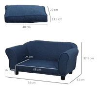 PawHut Wooden Pet Sofa, with Removable Padded Cushion, for Small Dogs - Blue(m-3)