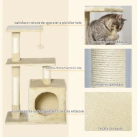 PawHut Centru de activitati cu spatiu pentru zgariat si culcus pentru pisici minge sfoara din sisal plus din lemn bej(m-5)