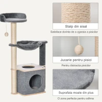 PawHut Ansamblu de joaca pentru pisici, Lemn/Plush, 48 x 34 x 95 cm, Gri(m-5)