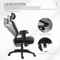 Vinsetto Bürostuhl Schreibtischstuhl Computerstuhl PC Stuhl Home-Office-Stuhl mit Wippenfunktion Kopflehne Fußstütze höhenverstellbar ergonomisch 360°-Drehräder PU Mesh Schwarz 68x72x110-118 cm(m-5)