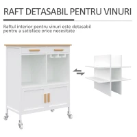HOMCOM Mobiler de Bucătărie cu Roți, Suport de Pahare și Sticle din Bambus, 76x40x88cm(m-7)