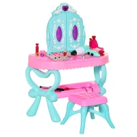 HOMCOM Set 2 in 1 da 32pz per Bambine 3-6 Anni, Tavolo per Trucco con Accessori e Pianoforte, 49.5x23x66 cm, Blu e Rosa(m-1)