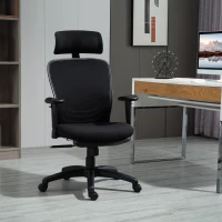 Vinsetto Bürostuhl Schreibtischstuhl Computerstuhl PC Stuhl Home-Office-Stuhl mit Wippenfunktion Kopflehne Fußstütze höhenverstellbar ergonomisch 360°-Drehräder PU Mesh Schwarz 68x72x110-118 cm(m-2)