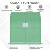 Outsunny Sera de Perete cu 2 Rafturi pentru Plante si Flori din Otel si PE, 200x100x213cm - Verde(m-7)