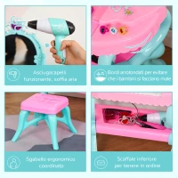 HOMCOM Set 2 in 1 da 32pz per Bambine 3-6 Anni, Tavolo per Trucco con Accessori e Pianoforte, 49.5x23x66 cm, Blu e Rosa(m-8)