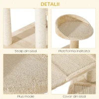 PawHut Ansamblu de joaca pentru Pisici pe mai multe niveluri Stalp de zgariat din Sisal Platforme si Cusca(m-7)