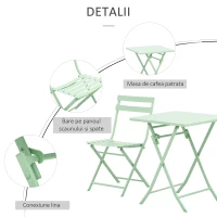 Outsunny Set Masa si Scaune de Gradina Pliabile din Metal Verde(m-5)