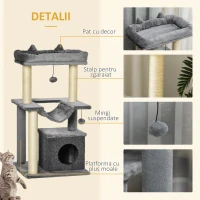 PawHut Ansamblu pentru Pisici, Centru de Activitati pentru Pisici, 48x48x100 cm, Gri(m-7)