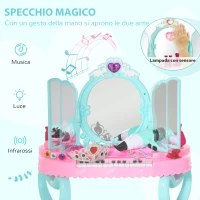 HOMCOM Set 2 in 1 da 32pz per Bambine 3-6 Anni, Tavolo per Trucco con Accessori e Pianoforte, 49.5x23x66 cm, Blu e Rosa(m-6)