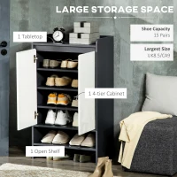 HOMCOM High Gloss Shoe Cabinet with White Doors and Open Shelves, Hallway Shoe Cupboard Storage Organizer for 15 Pairs of Shoes, Grey(m-4)