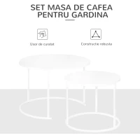 Outsunny Set 2 Masute de Salon s Gradina Se Stivuiesc din Fier, Alb(m-6)